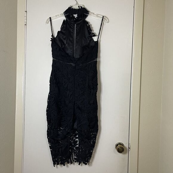 Bardot Lace overlay Halter black cocktail Midi sleeveless Dress size Small US 6 - Picture 4 of 8